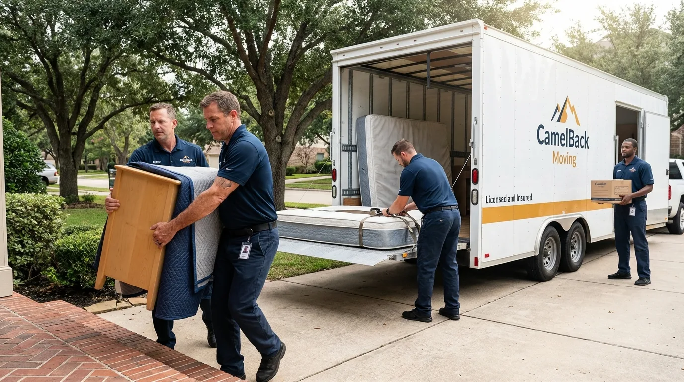 Crew loading residential truck for cross-state move from Kearney, NE