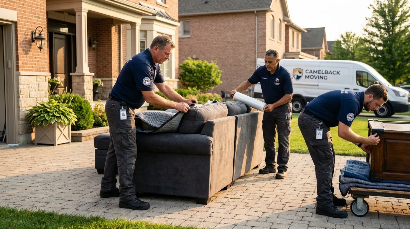 Large estate moving crew wrapping furniture in Kearney, NE